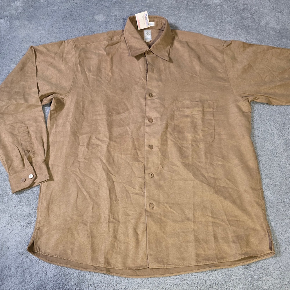 Burma Bibas Mens L Button Down Shirt Brown Faux Suede Long Sleeve Pocket Classic